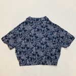 Paper Crane NWT navy blue paisley print crop top faux collar with buttons Summer Photo 3