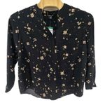 Hilary Radley XL Black Floral Print Long Sleeve Button Down Blouse Top Photo 0