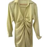 ZARA Pistachio Green Long Sleeve V Neck Ruched Draped Mini Dress Size Small Photo 0