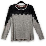 Rewind  Heather Gray Black Lace Long Sleeve Crewneck Top Neutral M Photo 0