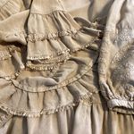 SOLITAIRE BOHO TUNIC TOP TIERED EMBROIDERED BALLOON SLEEVES Earth Tone size Med Tan Photo 7