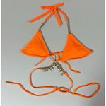 Orange Neon Diamond Gold Charms Chain Bikini Top Swimwear Bathing Suit Size S 🧡✨ Photo 1