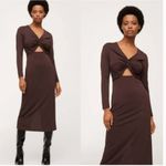 Mango NWT MNG  Cut-out dress Long Sleeve Stretch SZ-8 Chocolate Brown Photo 1