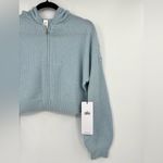 Alo Yoga π NWT 100% Cashmere Plush Waffle Full Zip Hoodie Crystal Blue Small Photo 5