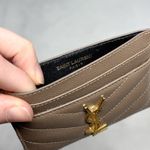 Saint Laurent  YSL Monogram Logo Quilted Grained Leather Card Holder Taupe Gold Photo 5
