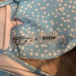 SheIn Women's Floral Print Tie Strap Bikini Swim Top Blue White - Size M Photo 2