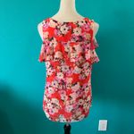 CAbi Women's Red Floral V-Neck Ruffled Cold Shoulder Top Career Casual Size M Photo 2
