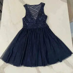 Trixxi  Sequin Tulle Navy Blue Mini Party Dress MeshBack VNeck Women 5 Homecoming Photo 0