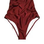 Cupshe  Maroon One Piece Swimsuit High Thigh Cut Ruffle Front Medium Photo 3
