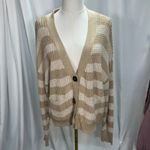 Evereve Womens Cardigan Sweater XL Tan Beige Striped Knit Open Front Photo 14