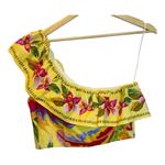 Sezane X Farm Rio Parioca Blouse One Shoulder Floral Cropped Top 40/US 8 Gold Photo 2