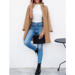 NEW Single Breasted Coat Long Sleeve Overcoat Career Pea Coat M Tan Size M Photo 3