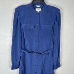 Talbots Vintage  100% Silk Blue Button Up Belted Shirt Maxi Dress Long Sleeve 8 Photo 1