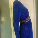 Nuit Vintage 80s Crepe Dress 10 Sequin Wasp Belt Blue Longsleeve Cocktail Formal Photo 12