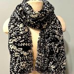 Who What Wear Black & White Floral Print Oversized Fringe Trim Scarf Photo 0