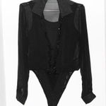 vintage 80s 90s black sheer silk beaded button shirt blouse bodysuit top Photo 6