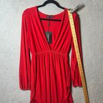 Pretty Little Thing Dress Womens 4 Red Slinky Plunge Split Shift Stretch NEW Photo 4