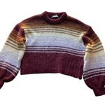 ZARA Wool Alpaca Chunky Knit Pullover Striped Sweater Burgundy Size Medium NWOT Photo 8