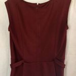 Ann Taylor  Burgundy Peplum Shirt Side Tabs Gold Buttons Back Zipper Stretch Top Photo 6