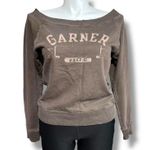 Old Navy Womens Y2K Sweatshirt Wide Boat Neck Graphic Print Banded Hem Brown Lar Photo 0