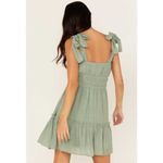 Trixxi  Women's Smocked Waist Mini Dress Size Small Sage Green Tie Straps NWT Photo 1