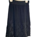 Women's Black Laser Cutout Midi Skirt M Y2k 90s Textured Elastic Waistband Size M Photo 1