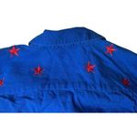 Quacker Factory  Linen Blend Blue Red Stars Bling USA Shirt & Capri Outfit Size L Photo 4
