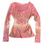 Y2K Vintage Long Sleeve McBling Rhinestone Graphic Top Size Small Pink Photo 0