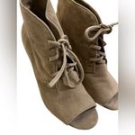 Maje  peep toe tan lace up suede heels Photo 3