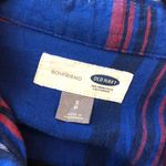 Old Navy  Womens Flannel Shirt Boyfriend Fit Button Down Plaid Pocket Blue Red S Photo 2