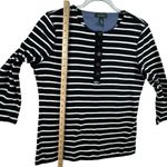 Lauren Jeans Breton Stripe Henley Shirt 3/4 Sleeve Top Preppy Black White L READ Size L Photo 6