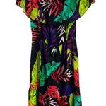 Bold Elements  cut to curve off shoulder tropical ruffle floral M colorful palm Photo 0