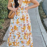Abercrombie & Fitch Flutter Sleeve Midi Dress in Yellow Floral Photo 0