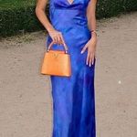 ZARA  dress maxi long open back satin effect blue bodycon wedding party cocktail Photo 1