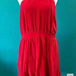 Sezane Editions Dress Alma Silk Red Tiered Ruffled Open Back Mini Dress Size 38 Red Photo 0
