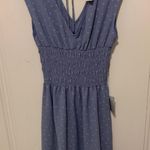 Blue & White Floral Print V Neck Cinched Short Sleeve Dress Size Medium NWT Photo 4