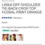 Selfie Leslie LINKA OFF-SHOULDER TIE-BACK CROP TOP FLORAL PRINT ORANGE Medium Photo 3