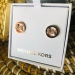Michael Kors  Rose Gold Tone MK Crystal Logo Stud Earrings 14mm NWT Photo 2