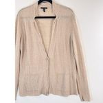 Eileen Fisher Womens Cardigan Beige Organic Linen Knit Long Sleeve Sweater Large Photo 4