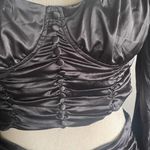m.n.i. Los Angeles 2 piece crop skirt set size Large NWOT ruched satin smocked Black Photo 1