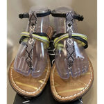 Sam & Libby Sam‎ & Libby Size 9 Karina Lime Black T Strap Thong Sandals Aztec Print Festival Photo 2