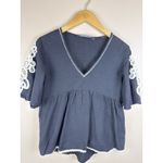 ZARA Black Peplum Top Size Small White Embroidered Lace Short Sleeve Blouse Photo 4