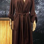 DR2 Daniel Rainn Long Woven Open Belted Trench Coat Chestnut Nordstrom Womens L Size L Photo 8