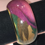 Vintage Lucite Floral Chunky Retro Boho Bangle Bracelet Purple Photo 3