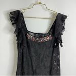 Free People  Lace Sheer Mini Dress Size XS Ruffle Sleeve Embellished Square Neck Photo 2