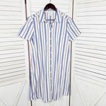 J. Crew Striped Button Down Shirt Dress White Blue Size 8 Preppy Retro Photo 6