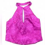 ZARA Jacquard Halter Corset Cropped Keyhole Top Button Side Zip Hot Pink Size M Photo 0