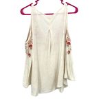 Lucky Brand  Size Small Shirt White‎ Red Floral Cold Shoulder Long Sleeve V Neck Photo 1