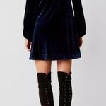 Free People Misha Dress Mini Deep Blue Long Sleeve V-Neck Tie Back A-Line Sz L Photo 1