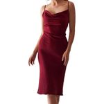 Satin Slip Dress Cowl Neck Sleeveless Midi Dress Party‎ Cocktail Size S Red Photo 1
